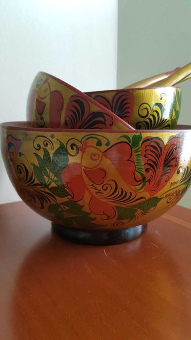 Расписная деревянная посуда ручной работы СССР   Трилистник  Винтаж