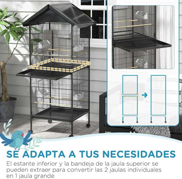 NOVO - Gaiola para aves, 2 andares com rodas 168cm