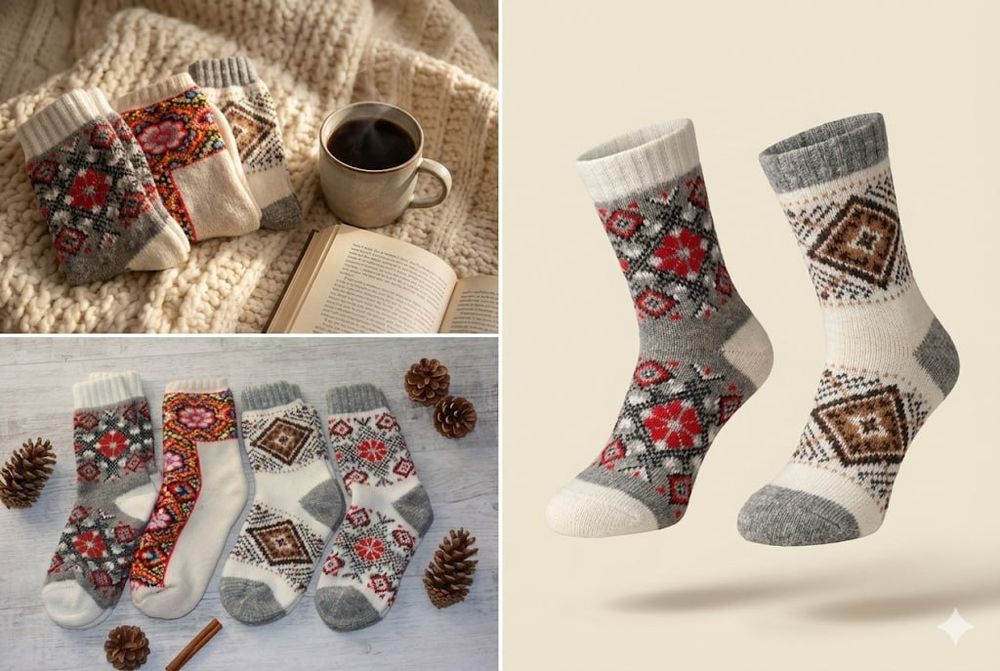 Теплі вовняні шкарпетки з зимовим орнаментом