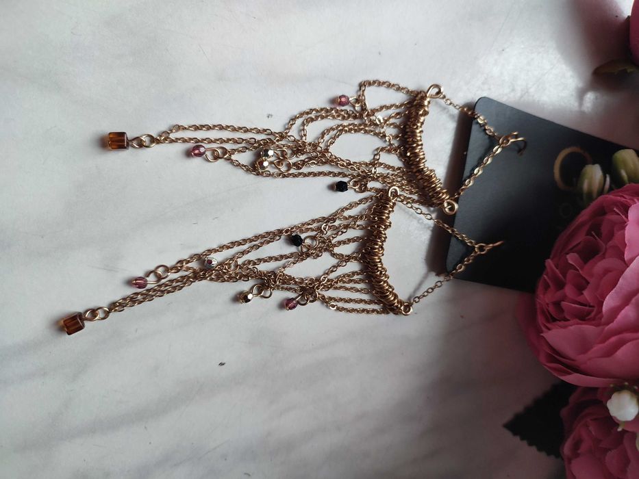 Nowe kolczyki łańcuszek śliczne złoto