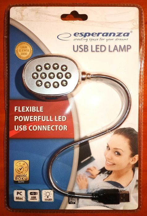 Lampka USB 13 diod LED Esperanza EA120 (NOWA, oryg. opak.) do notebooka, laptopa, PC, powerbank, giętki przewód