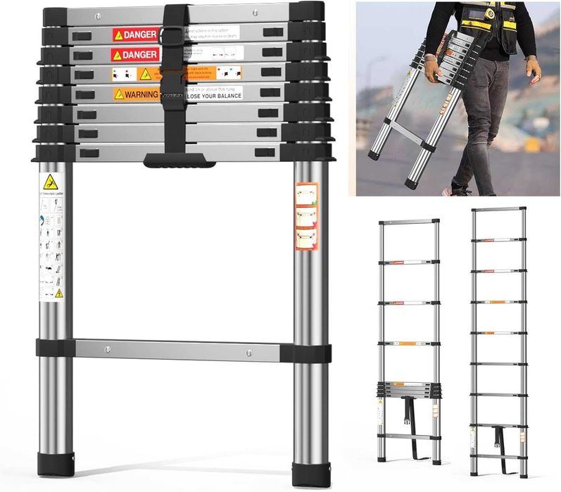 Escada telescópica 2,6 metros aço inoxidável - NOVO - ENVIO GRÁTIS