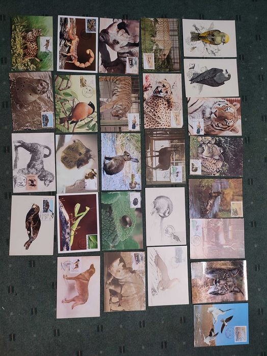 27 postais com selo e carimbo 1º dia - Animais