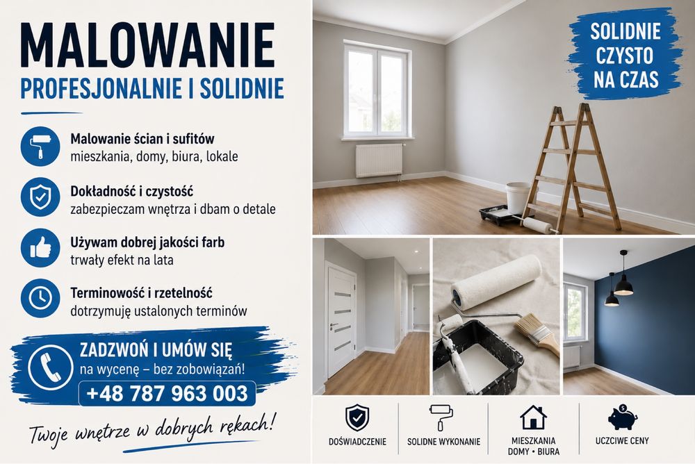 Profesjonalne malowanie mieszkań, domów i biur