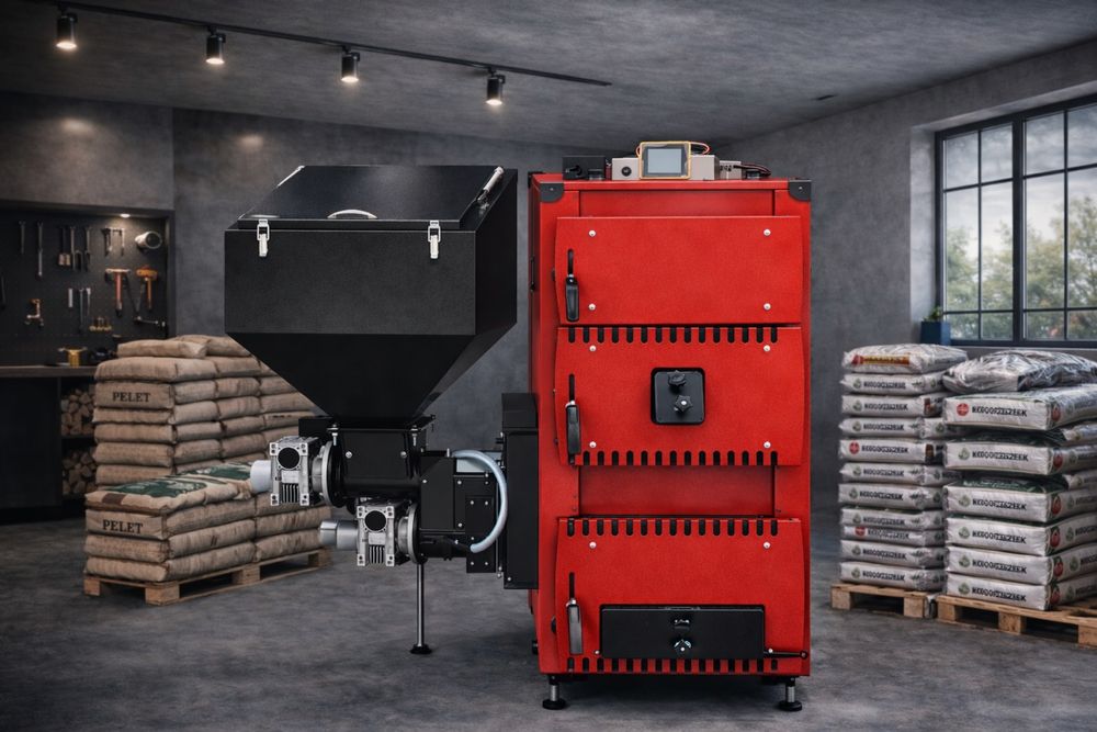 Kocioł Z Podajnikiem Na Pellet Ekgroszek I DREWNO PIEC 24 kw do 220 m2