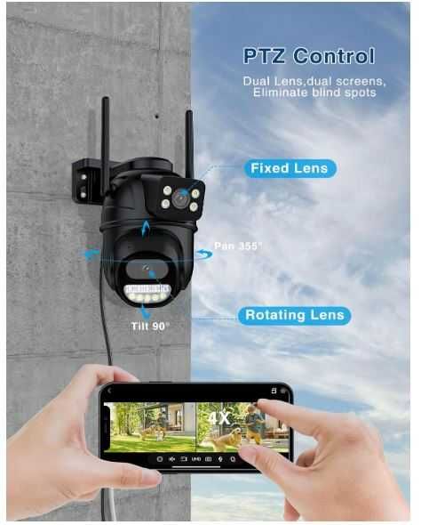 Podwójna kamera Wifi 2x3MP, śledzenie ruchu, 3K, kolor czarny