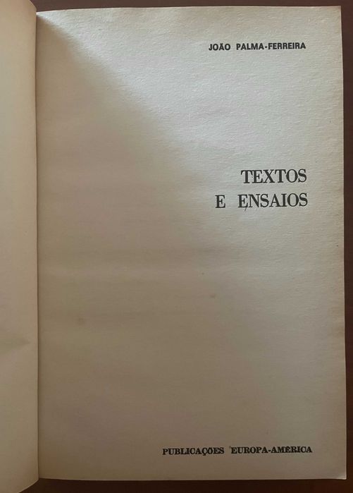 "Textos e Ensaios" de João Palma-Ferreira