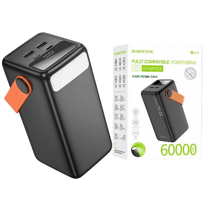 Павербанк 60000 mah повербанк 60000 зі швидкою зарядкою PD20W BOROFONE BJ66B великий павер банк 60000 повер банк купить повербанк ОПТ павербанки оптом