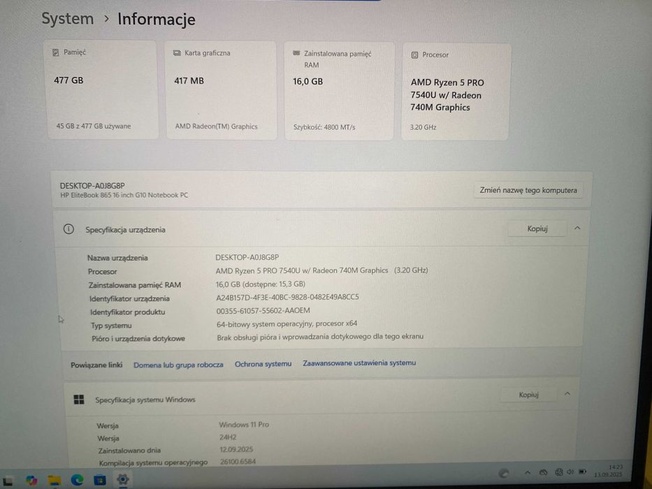 HP 865 G10 Ryzen5 16gb ram ddr5,512m2,16''   PROMOCJA!!! 10% taniej