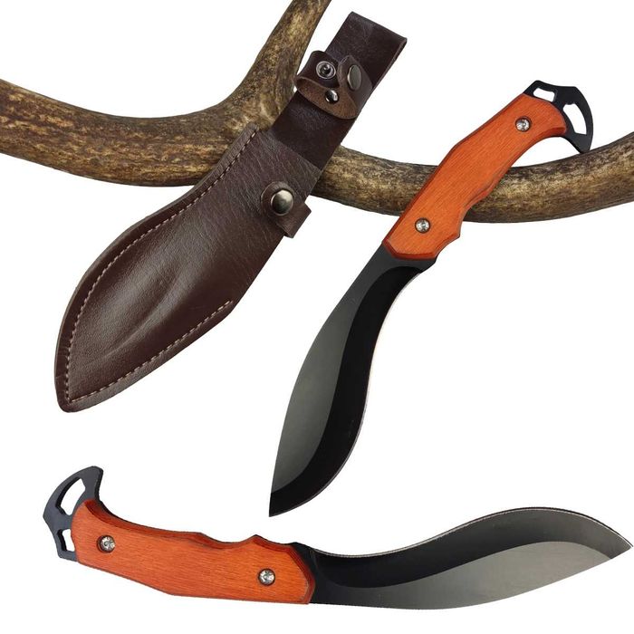 Nóż myśliwski FINKA KUKRI maczeta etui skóra full-tang drewno ND94