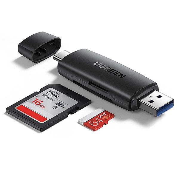 Ugreen adapter czytnik kart SD / micro SD (USB-A / USB-C) czarny (CM30
