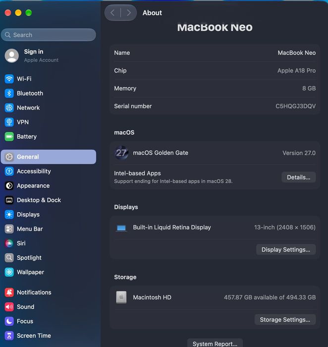 MacBook NEO A18 Pro/6 CPU/5 GPU/ 8/ 512 GB/ Indigo MHFG3