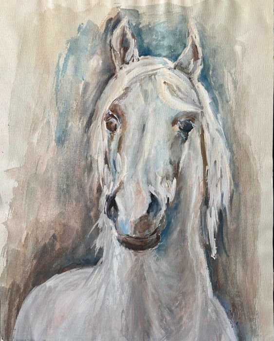 Bożena Fibik-Beim Akwarela Koń | Oryginał Sygnowany | 40 x 50 cm