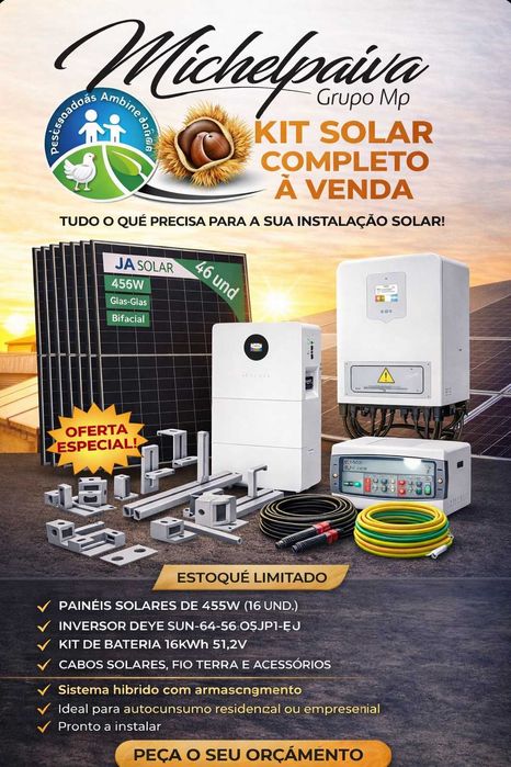 kit fotovoltaico DEYE SUN-6K-SG05LP1-EU, JA Solar 455W, bateria 16Kwh