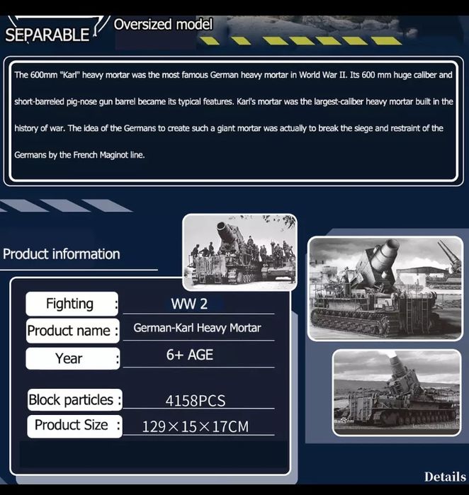 Klocki 4158 szt Karl Gerät Moździerz II Wojna