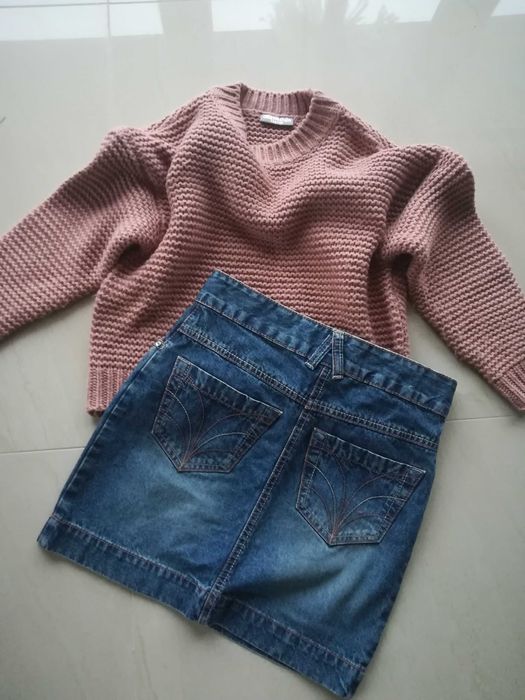 Sweter i Spódniczka jeans na 128 134