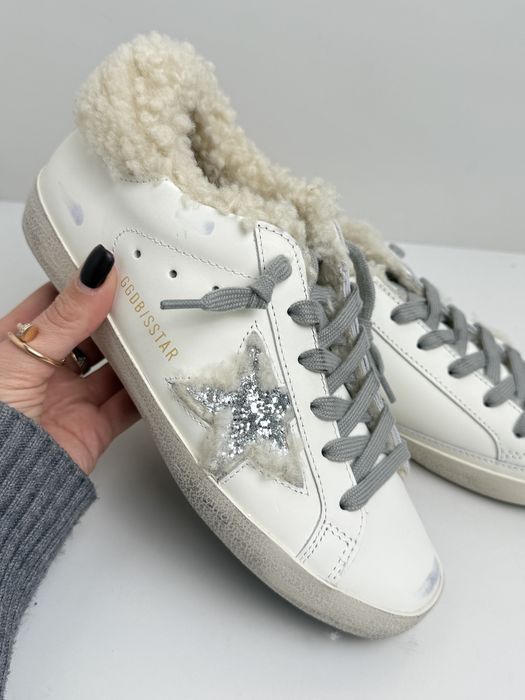 кеди зимові кросівки жіночі ggdb golden goose голден гус білі шкіряні