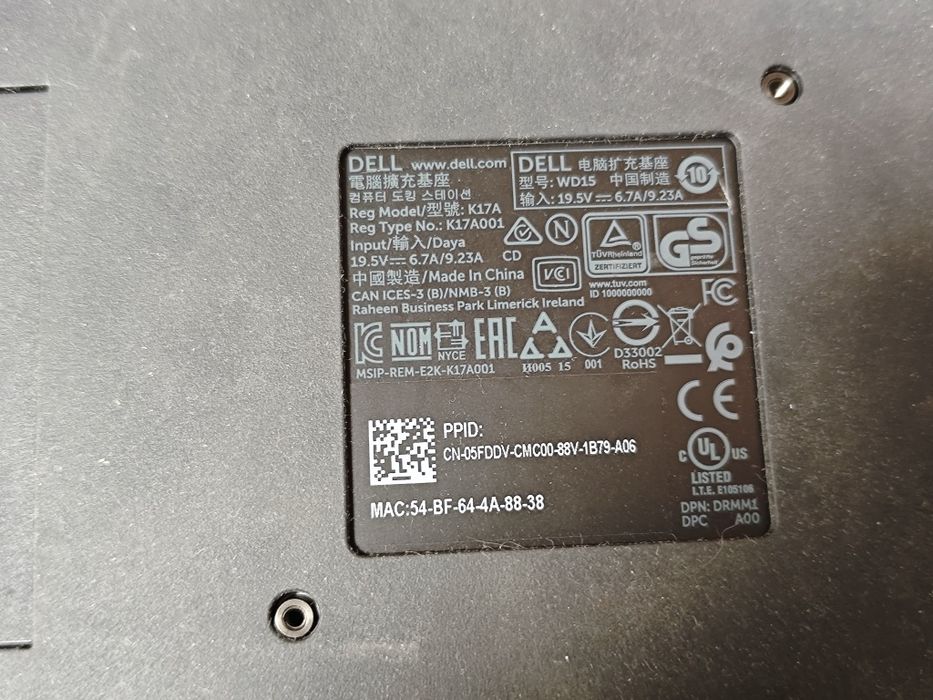 Zasilacz Dell 65w + stacja dokująca Dell WD15 usbc