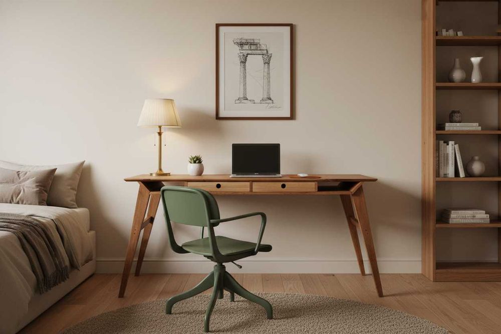 Secretária nórdica em madeira com duas gavetas. Madeira maciza.