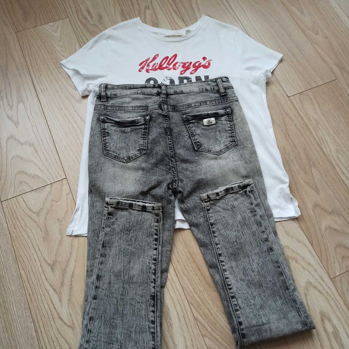 Прямі сірі джинси з дірками, р.30, M-L