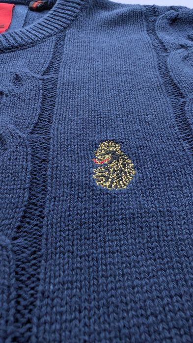 LUKE 1977 granatowy sweter 100% bawełna, kabel, lew