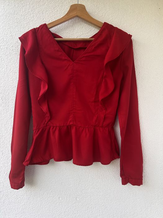 Zara czerowna bluzka z falbankami lyocell