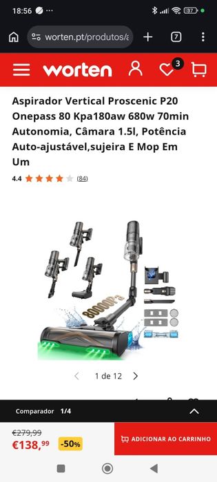 Aspirador vertical Proscenic P20 OnePass 80 como novo