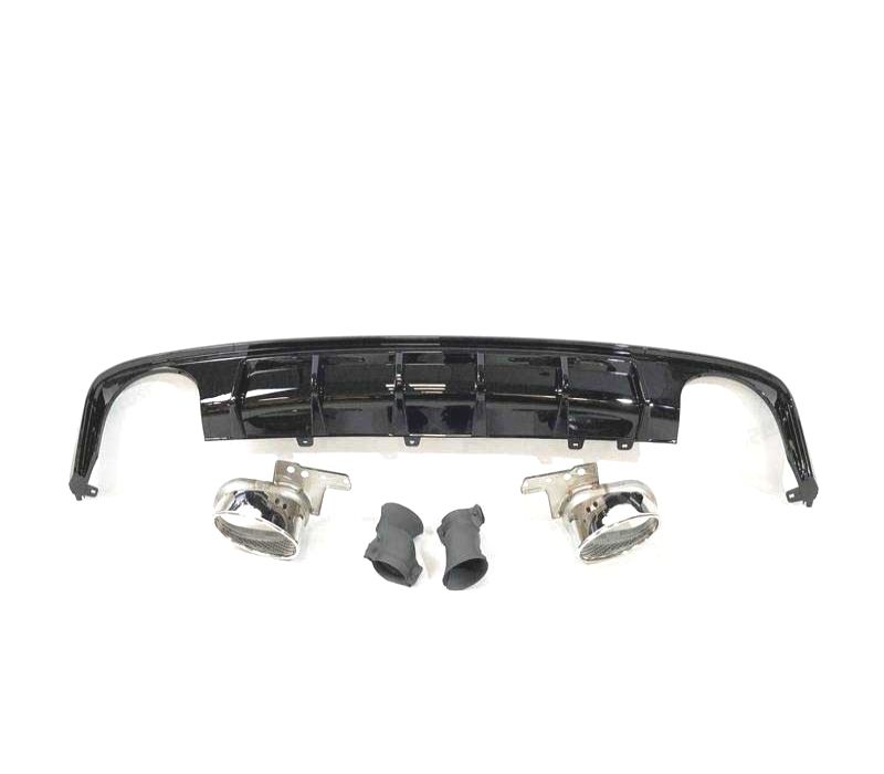 DIFUSOR TRASEIRO AUDI A6 C8 AVANT 18-22 LOOK RS6 PRETO BRILHANTE + PONTEIRAS DE ESCAPE
