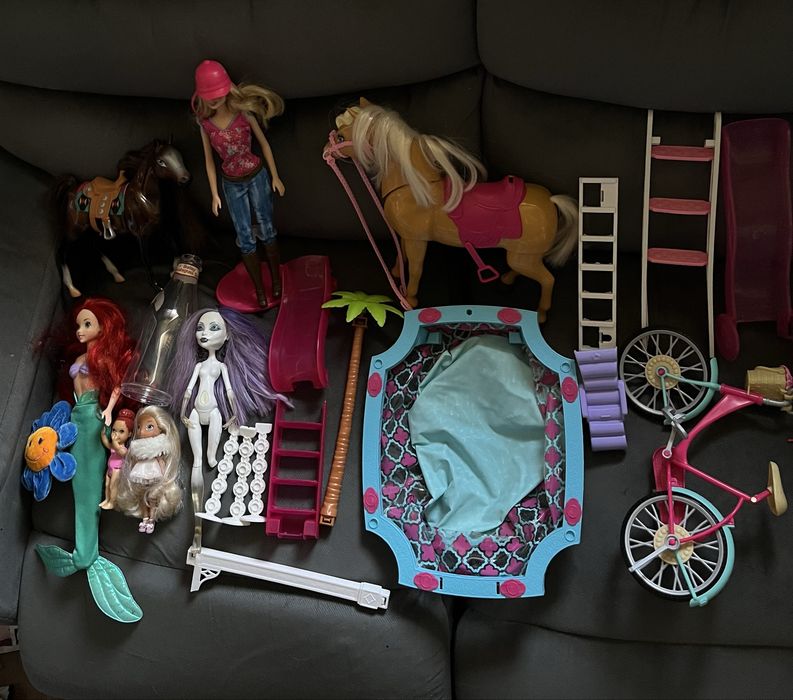 Lalki barbie monster high basen konie rower