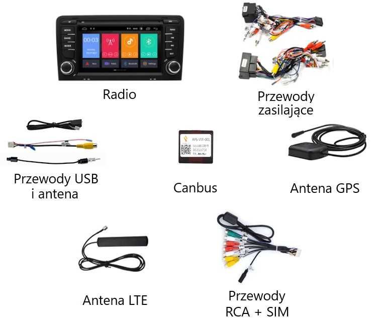 Radio 2din Android Audi A3 4GB Nawigacja, Bluetooth, DSP, Raty