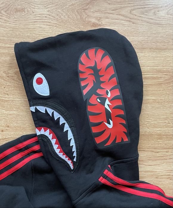BAPE x adidas Shark Fleece Full Zip Hoodie Black bape бейп адідас шарк тигр