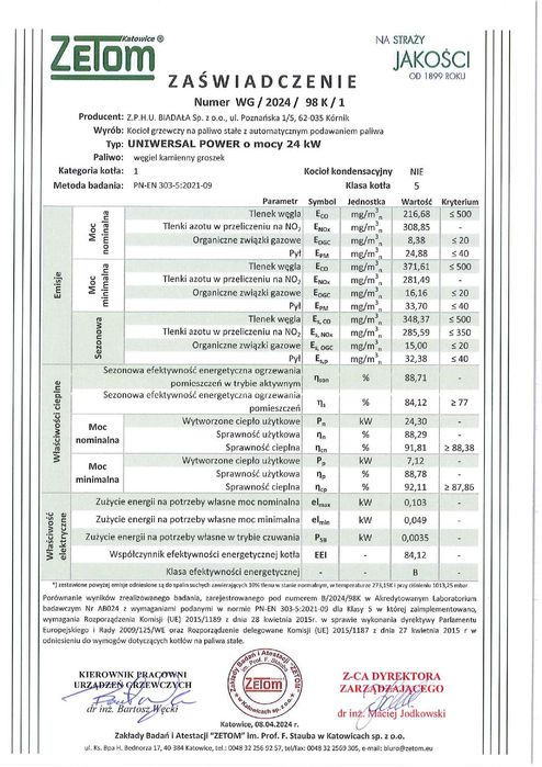 Kocioł, Piec - pellet, drewno, ekogroszek. UNIWERSAL POWER 24 kW.