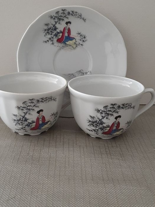 2 Coffee Cups and 1 Saucer, Coimbra Porcelain
