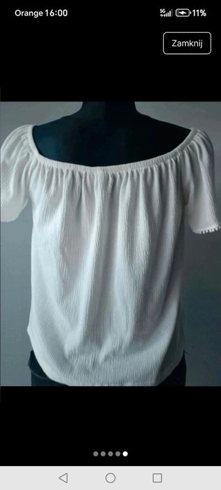 Bluzka elegancka tweedowa krótki rękaw biała