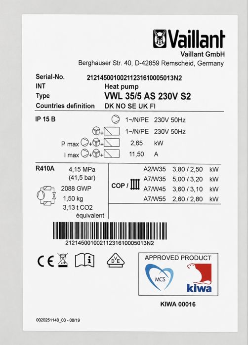 Pompa ciepła Vaillant aroTHERM Split VWL 35/5 AS 3,5 kW NOWA