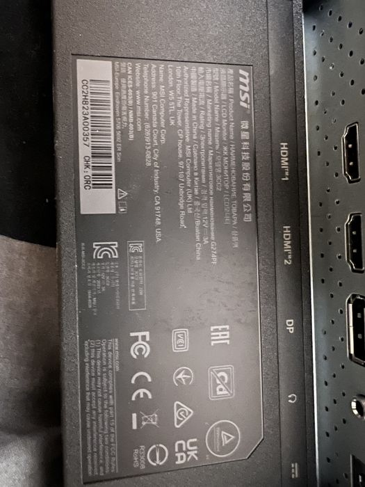 Monitor MSI G274F uszkodzony