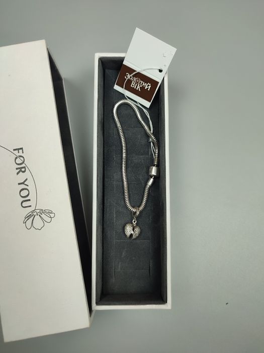 Срібний браслет в стилі Pandora від Золотий вік, срібна підвіска-серц