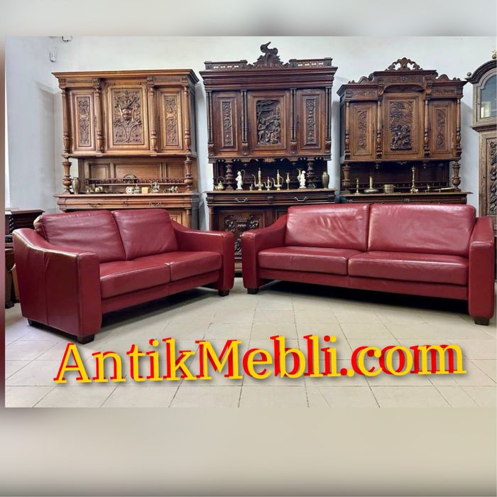 Комплект шкіряних  диванів червоного кольору кожа 3355