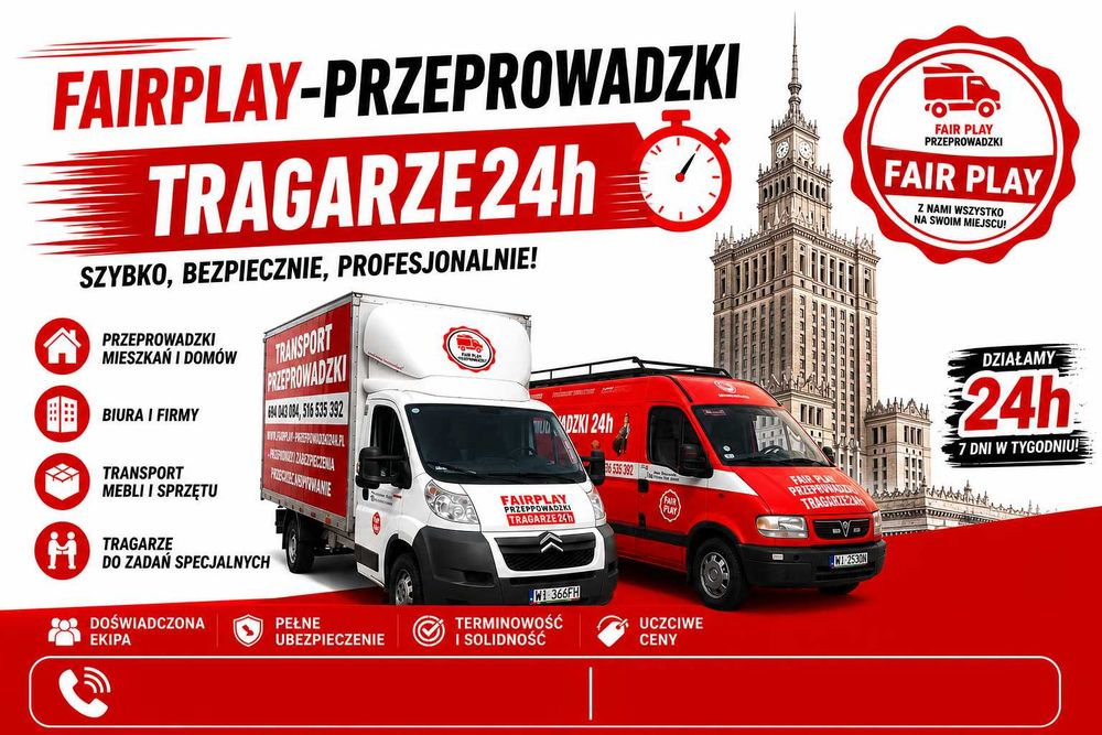 Przeprowadzki Warszawa 24h | Przemeblowania | Tragarze | Wnoszenie i Znoszenie Mebli | AGD | Gabaryty | Materiały Budowlane | Piece | Gres | Wanny