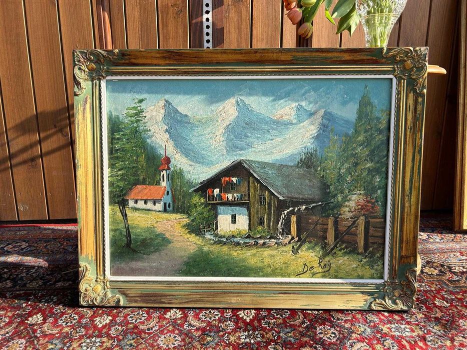 Obraz, pejzaż górski z chatą #9085 Stylowy Węgrów