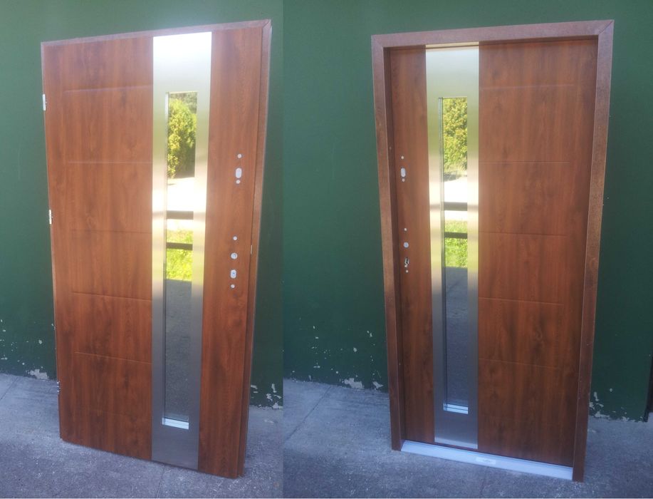 - 40 % Wyprzedaż Drzwi Zewnętrzne 72mm Złoty Dąb CZARNY INOX 101 x 208