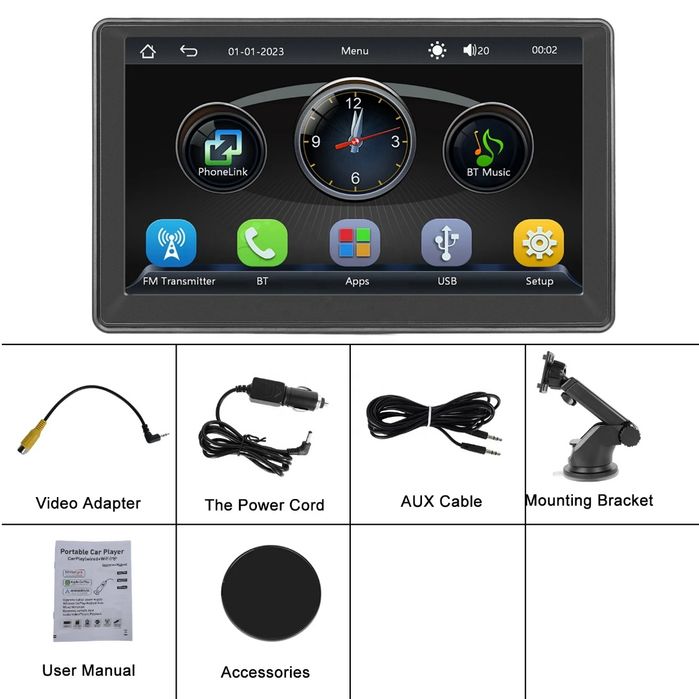 Auto rádio Portátil universal 7" Carplay Android auto