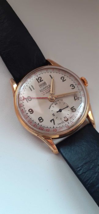 Zegarek Złoty-au 20 ROAMER Calendar DEY-DATE antyk.