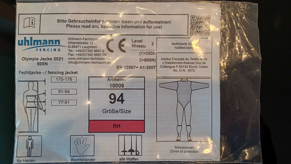 Kurtka szermiercza Uhlmann Olimpia FIE 800N