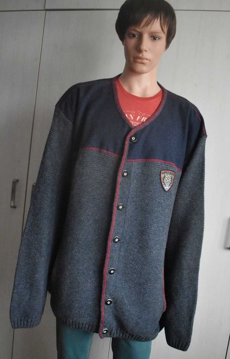 Sweter wełniany 6XL kardigan wełna 50% ciepły wygodny rozpinany męski C&A