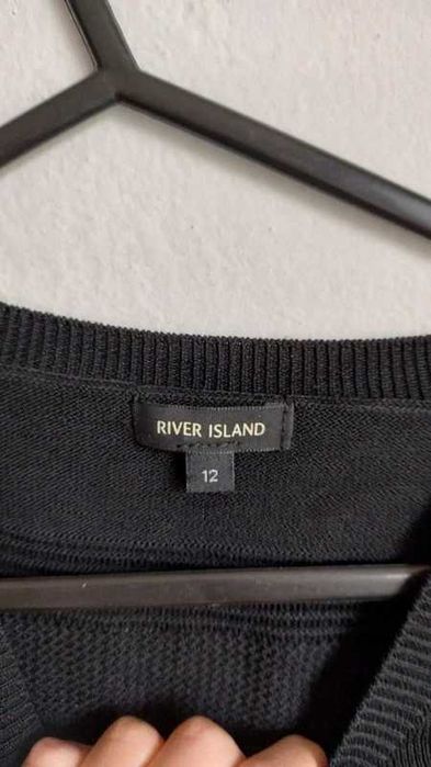 Czarna  krótka bluza prześwitująca paski River Island L 63%Wiskoza