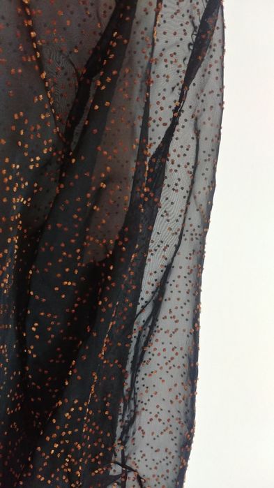 Oryginalna czarna koszula półgolf bufiaste rękawy welur kropki