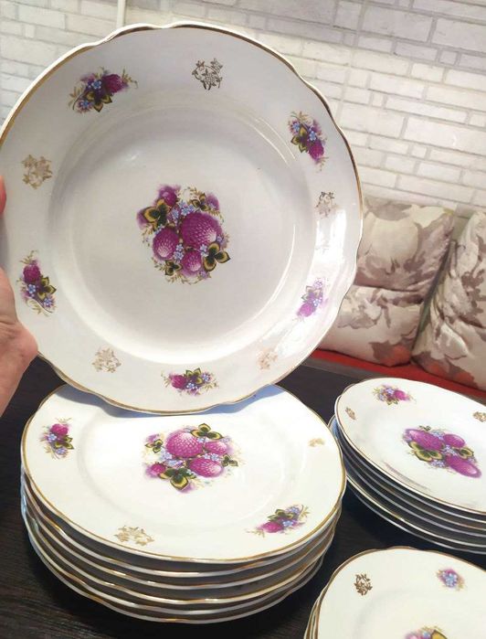 Тарелка Коростень 60-70-е посуда СССР столовый сервиз фарфор позолота