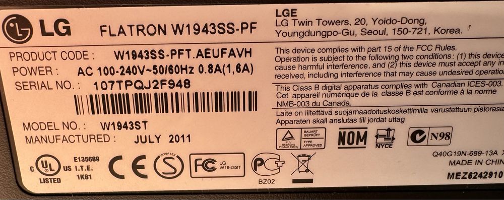 Монітор LG Flatron 19 дюймів/LCD