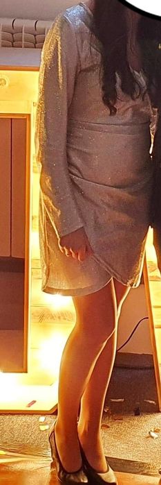 Jak NOWA piękna sukienka S/M srebrna brokat